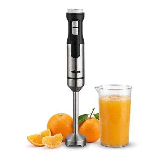 Nilson Life Mixeur Plongeant, Puissance Maximale, Lames avec 4 Pales, Batte, Mélange et Hache, Plusieurs Vitesses, Affichage LED, Fonction Turbo, Verre 0,7 L, NHB15001AX, Câble 1 m, Inox