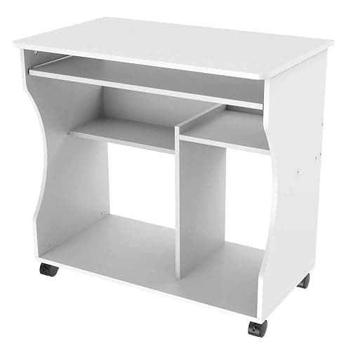 Yaheetech Table/Bureau Informatique roulettes Table Ordinateur/de Travail avec Grand Clavier et Etagères 80 x 48 x 76 cm Blanc