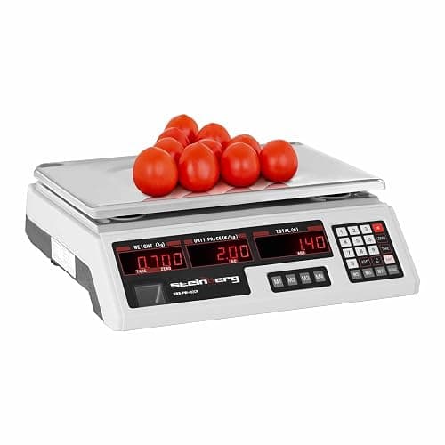 Steinberg Balance de contrôle Électronique Professionnelle SBS-PW-402CR (Non Homologuée, 0-40 kg, ±2 g, 34x23 Cm, 6 Écrans, 7 Espaces Mémoire, Plateau Inox)