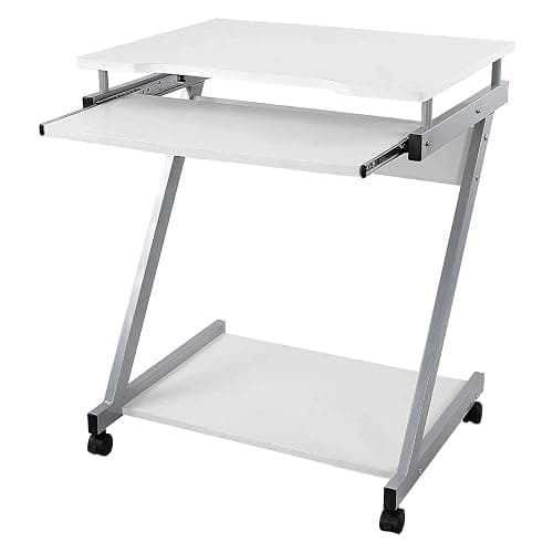 VASAGLE Bureau Mobile, Table Informatique avec roulettes, Table d’Ordinateur avec Support Clavier Coulissant, Montage Simple, Stable, pour la Maison et Le Bureau, Blanc LCD811W