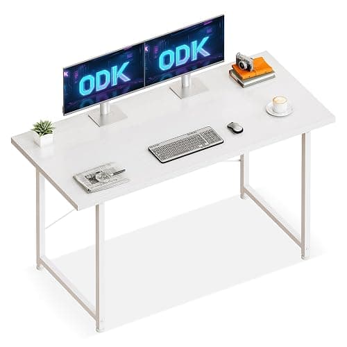 ODK Bureau d'Ordinateur, Bureau Informatique 120 x 48 cm, Blanc | Table d'Écriture avec structure métal stable, table d'étude et table d'écriture pour ordinateur au quotidien.