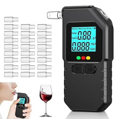 Alcootest Professionnel,Ethylotest Electronique à Double Capteur, Alcootest Ethylotest Electronique,avec Écran LCD numérique et 25 Embouts,pour Usage Personnel et Professionnel