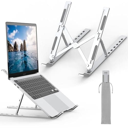 GRIFEMA Support Ordinateur Portable, Rehausseur PC Portable 7 Angles | Laptop Support Pliable en Aluminium, Ventilé et Ergonomique pour PC Portable 10-15,6'', Léger et Stable -Argent