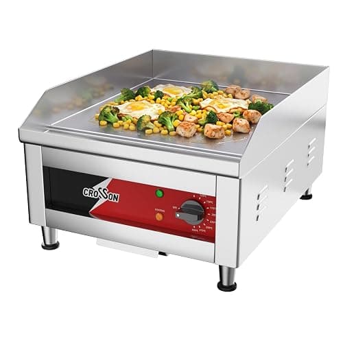 CROSSON 40 * 40CM Plaque chauffante électrique commerciale, gril plat avec plaque de cuisson en fer antiadhésif de 10 mm d’épaisseur pour restaurant et usage domestique -230V / 2500W (EG-400C EU)