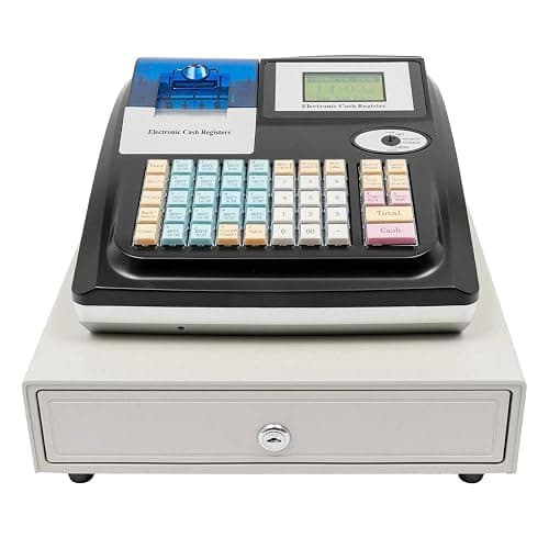 OBLLER Caisse Enregistreuse Électronique 48 Touches Double Écran | Caisse Professionnelle avec Détection Anti-Faux, Caisse avec Tiroir et Grande Capacité, pour Commerce de Détail