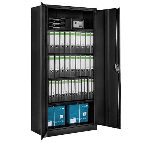tectake Armoire de Bureau métallique 80 x 40 x 180 cm avec Serrure Rangement Bureau avec 5 Compartiments pour Classeur Rangement Documents Industriel Meuble 2 Portes, 4 Étagères Réglables en Hauteur