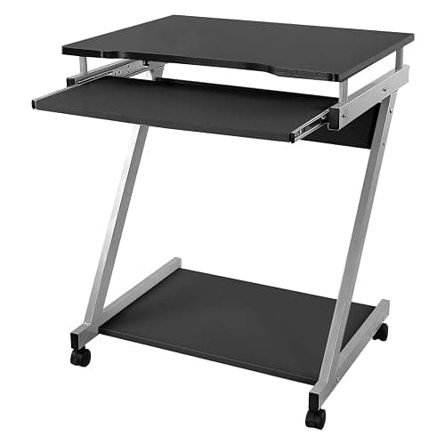 VASAGLE Bureau en Z, Table d'ordinateur, avec Support à Clavier | Table informatique, peu encombrant, montage simple, roulettes avec freins, Collection BLOSS LCD811B