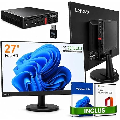 Ordinateur Tout-en-Un Lenovo 27" | i7-8700T | 16 Go RAM | SSD 1 to | Wi-FI/Bluetooth | Windows 11 Pro + Office 2021 | PC Complet prêt à l’Emploi