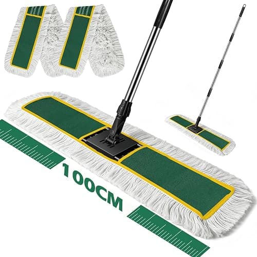MASTERTOP 100cm Grande Serpillière Professionnelle, Manche INOX 162cm- Vert | Balai Commercial Vadrouille Industriel Rotative 360° pour Bureau, Entrepôt, Garage, avec 2 Tampons