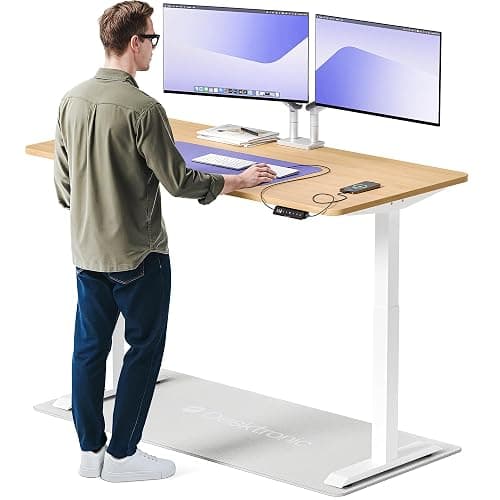 Desktronic Bureau Assis Debout Électrique 160x80cm - Bureau Réglable en Hauteur à Moteurs Électriques Doubles - Commande Tactile - USB - Mémoire - Plateau Bois Européen - Table Assis-Debout