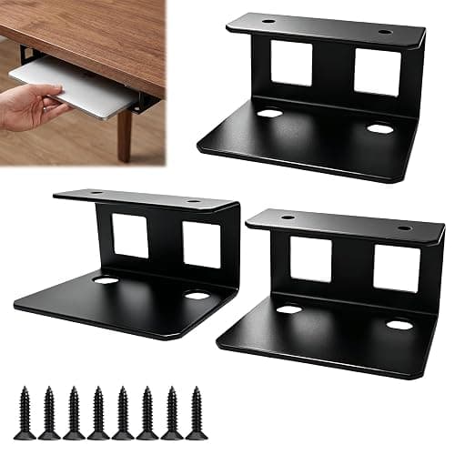 bayidun 3 Pcs Supports pour Ordinateur Portable sous Le Bureau | Supports sous Le Bureau de Rangement pour Ordinateur Portable Tablette Clavier Appareils d'une épaisseur < 3,5 cm(Noir)