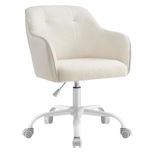 SONGMICS Chaise de Bureau, Fauteuil Ergonomique, Réglable en Hauteur | Siège Pivotant, Capacité 110 kg, Cadre en Acier, Tissu bouclette et PU, Beige Cappuccino et Blanc Crème, TYRA OBG019W01