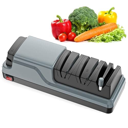 Aiguiseur Électrique de Couteaux de Multifonction 5 en 1 | Aiguiseur électrique professionnel pour l’Affûtage, la Restauration Rapide des Couteaux et des Ciseaux de Cuisine, gris foncé