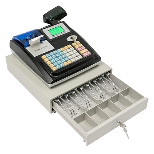 HOARLICN Caisse Enregistreuse Professionnelle, Tiroir Caisse | Caisse Enregistreuse Intelligente Avec Clavier 48 Touches & Affichage Bidirectionnel Pour Restaurants, Supermarchés