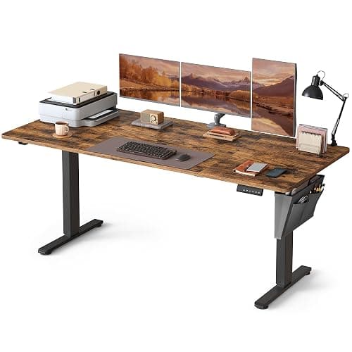 SONGMICS Bureau Électrique Assis-Debout Réglable, 80 x 180 x (72-120) cm | 4 Hauteurs Mémorisables, Pochette de Rangement, Marron Rustique et Noir D'Encre, Collection BALOK LSD138K01