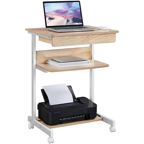 Yaheetech Table Roulante 56x51x79.5 cm avec Tiroir & Étagères - Chêne Clair | Tiroir + 2 Étagères (30 kg Plateau) | Roulettes 360° (2 Verrouillables) | Surface Anti-Eau | Bureau, Salon, Chambre