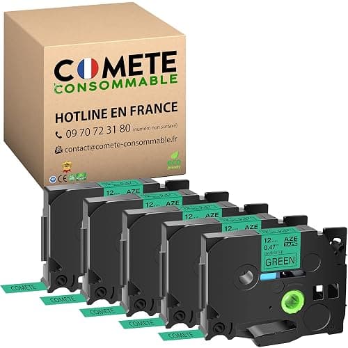 COMETE 5 Ruban Compatible avec Brother P-Touch TZe 731 12mm x 8m Noir/Vert | Marque Française, 5 Rubans, pour Brother P-Touch PT-D200 PT-1010 1000 PT-H100LB PT-E100VP PT-9200 PT-9400 PT-9500PC PT-9600