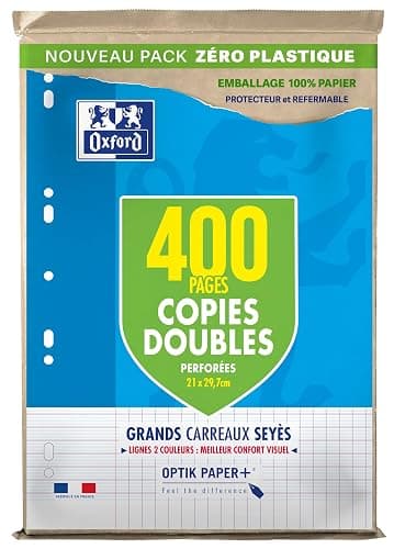 OXFORD Lot de 400 Pages Copies Doubles Grands Carreaux Seyes Format A4 | (21x29,7cm) Perforees