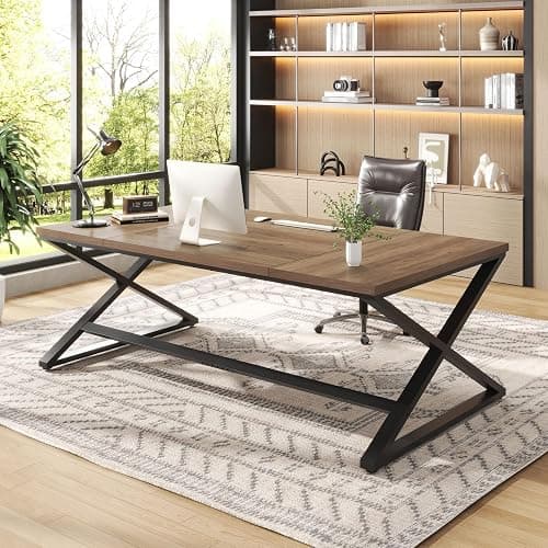 IBF Bureau D'Ordinateur Grand Bois Métal Professionnel 180Cm Chêne Claire | Bureau Informatique Spacieux Structure Solide Design Pratique, Adapté Pour Espace Professionnel Et Travail à Domicile