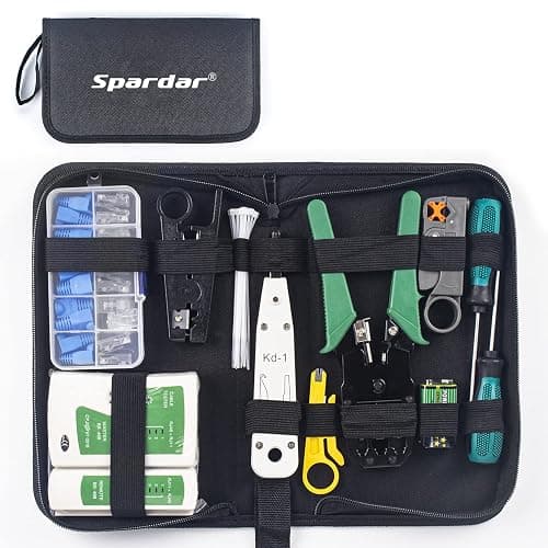 Spardar Ensemble D'outils de Réseau, Outil de Réparation de Réseau Professionnel 13 en 1, Avec Dénudeur de Fil, Testeur de Câble LAN, Pour la Maintenance de La Maison, de L'usine et de L'ordinateur