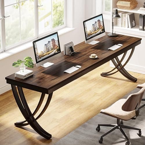 Tribesigns Bureau Informatique, Table d’étude pour Ordinateur Portable, Double Bureau Long pour Chambre de Bureau à Domicile, 200 x 70 x 75 cm, Marron Rustique