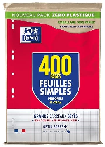 OXFORD Lot de 400 Pages Feuilles Simples Grands Carreaux Seyes Format A4