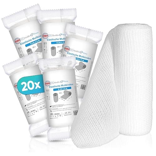 Health Press Bande de gaze -Bandage (8cm x 4m) 20 rouleaux -Bande élastique -Dispositif médical -Bande de fixation testée dermatologiquement -Bandage Idéal pour les premiers soins & le soin des plaies