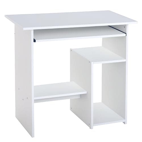HOMCOM Petit Bureau D'Ordinateur avec Support CPU 80 x 45 x 75 cm Blanc | Plateau pour Clavier, Étagères de Rangement, pour Télétravail, Chambre, Studio, Salle D'Étude, Style Moderne