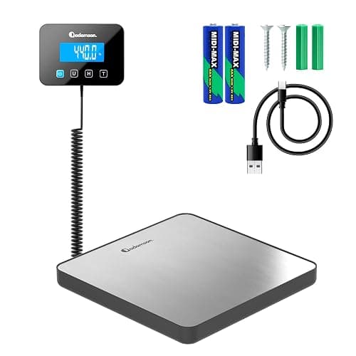 Balance Colis Électronique - 200 kg - Précision 10 g - Fonction Hold-Tare | Écran Numérique Lisible en Livres et Onces, Robuste Facile à Nettoyer, Alimentation par Câble ou Piles - Noir Argent