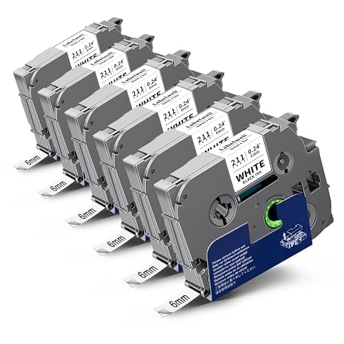6x Labelwell Ruban Etiqueteuse Cassette pour Brother TZe-211 TZe211 6mm x 8m Ruban Laminé Noir sur Blanc pour Brother P-Touch PT-P300BT PT-H100LB PT-H107B PT-E110 PT-P900 PT-H200 PT-H110 Étiqueteuse