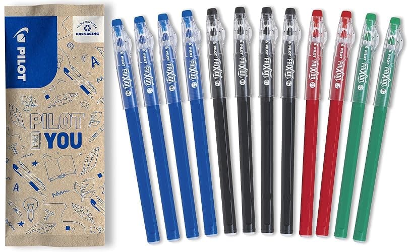 PILOT - 12 FriXion Ball Stick - Stylo Effaçable | Encre Thermosensible - Écriture Propre, Sans Ratures - 4 Bleu, 4 Noir, 2 Rouge, 2 Vert - Pointe Moyenne 0,7mm