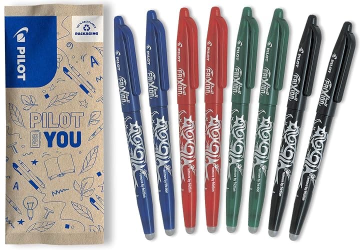 PILOT - 8 FriXion Ball - Stylo Effaçable Rechargeable - Multicouleurs | Encre Thermosensible - Écriture Fluide, Propre, Sans Ratures - 2 Noir, 2 Bleu, 2 Rouge, 2 Vert - Pointe Moy. 0,7mm