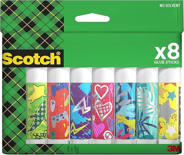 Scotch Bâtons de Colle Permanente, Design Métallisé, 8 Bâtons de 8 g | Forte Adhérence, Sans Danger sur de Nombreuses Surfaces et Photos, Se Retire Proprement, Invisible ; pour Bureau et Maison